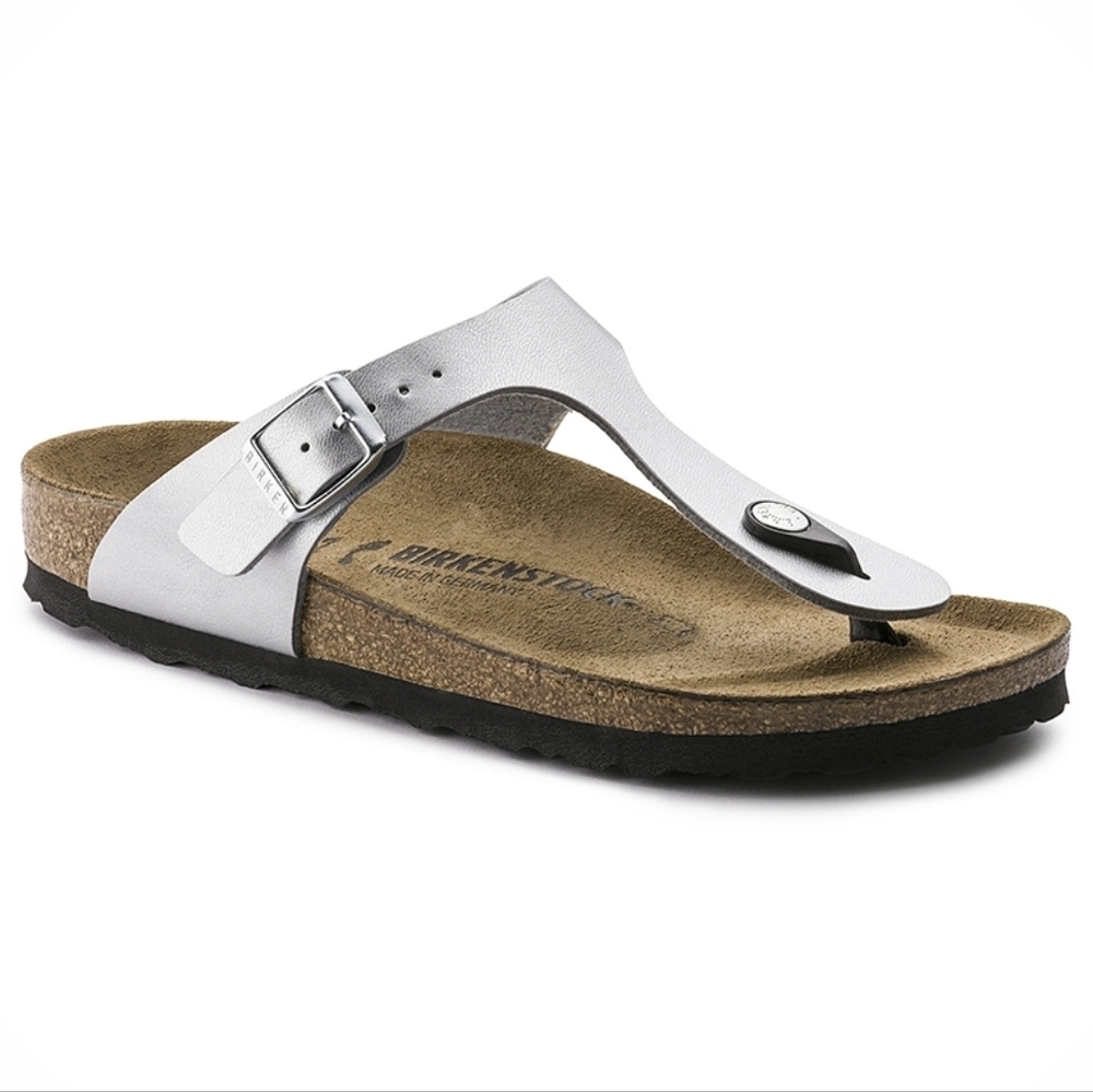 Birkenstock Silver Gizeh Birko-Flor Sandals Size 39 US 8.5